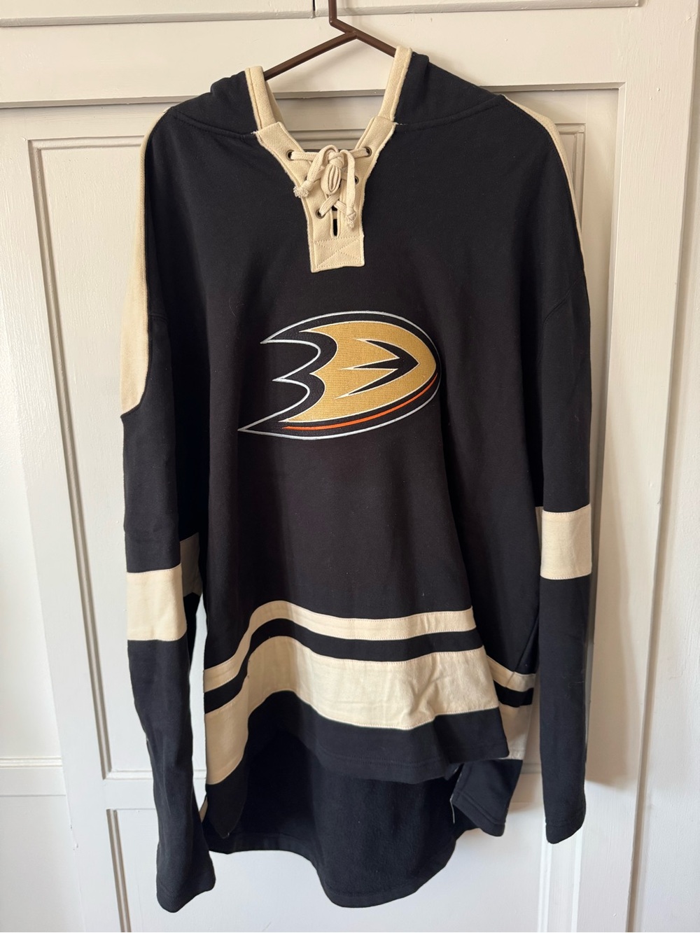 NHL Black and Cream Lace-Up Crewneck Pullover